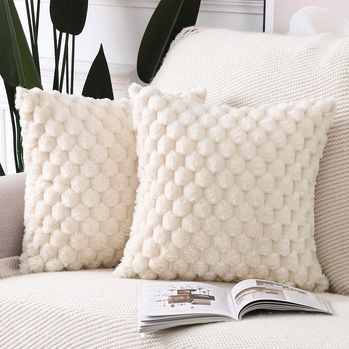 Decoratieve kussenslopen 60x60cm - Pluche zachte faux wol - Beige - Perfect voor sofa en slaapkamer - ShopVlot