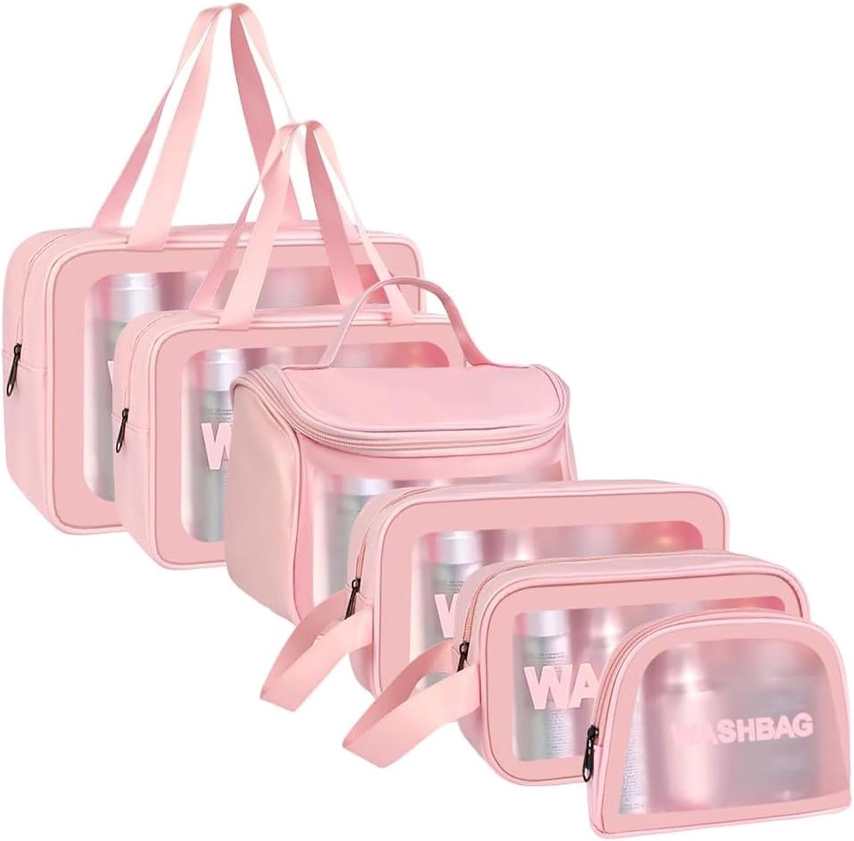Cosmetic bag set - 6-delig - transparant - grote capaciteit voor reizen - ShopVlot