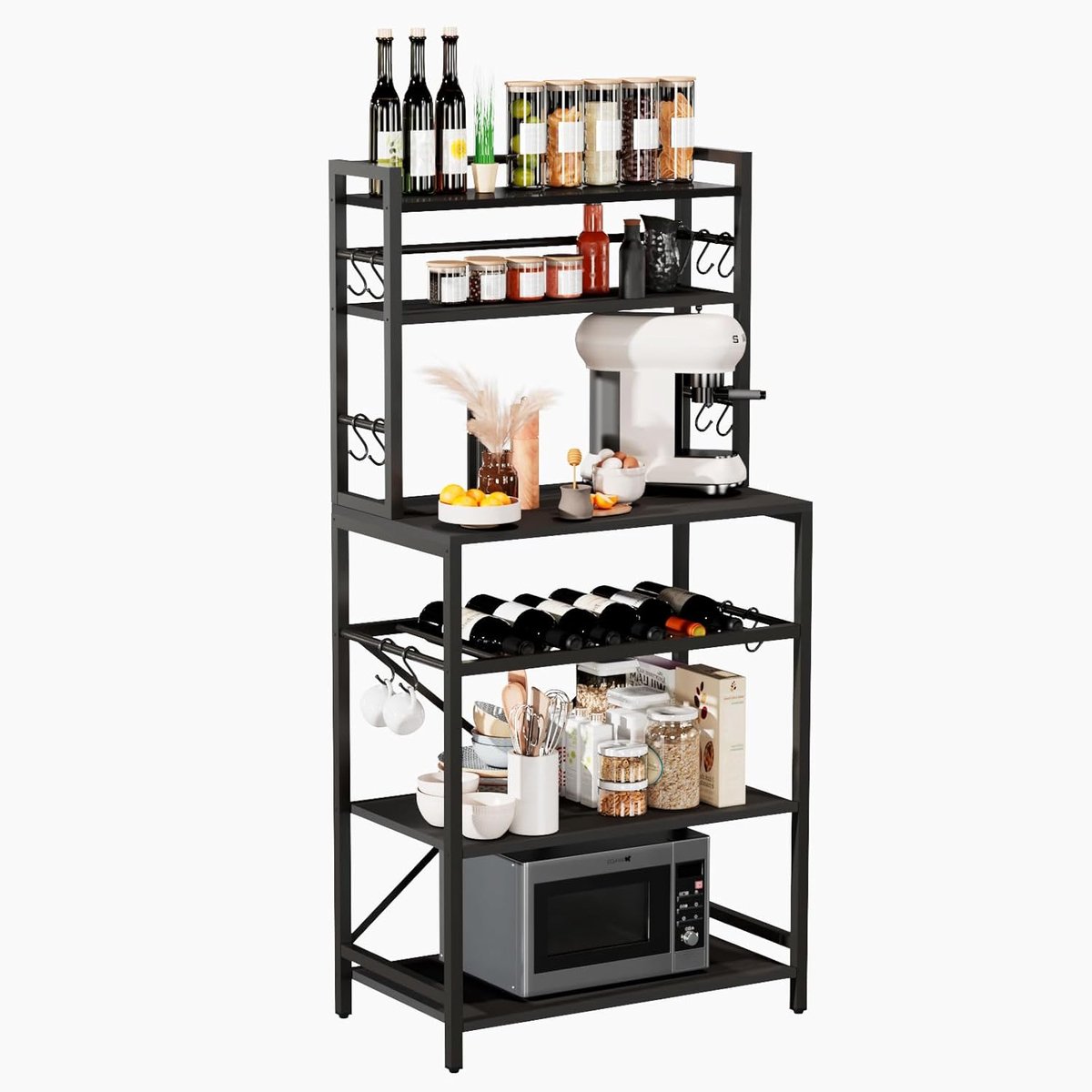 Keukenrek met opbergruimte - 5 niveaus - metalen frame - multifunctionele wijnhouder - ShopVlot
