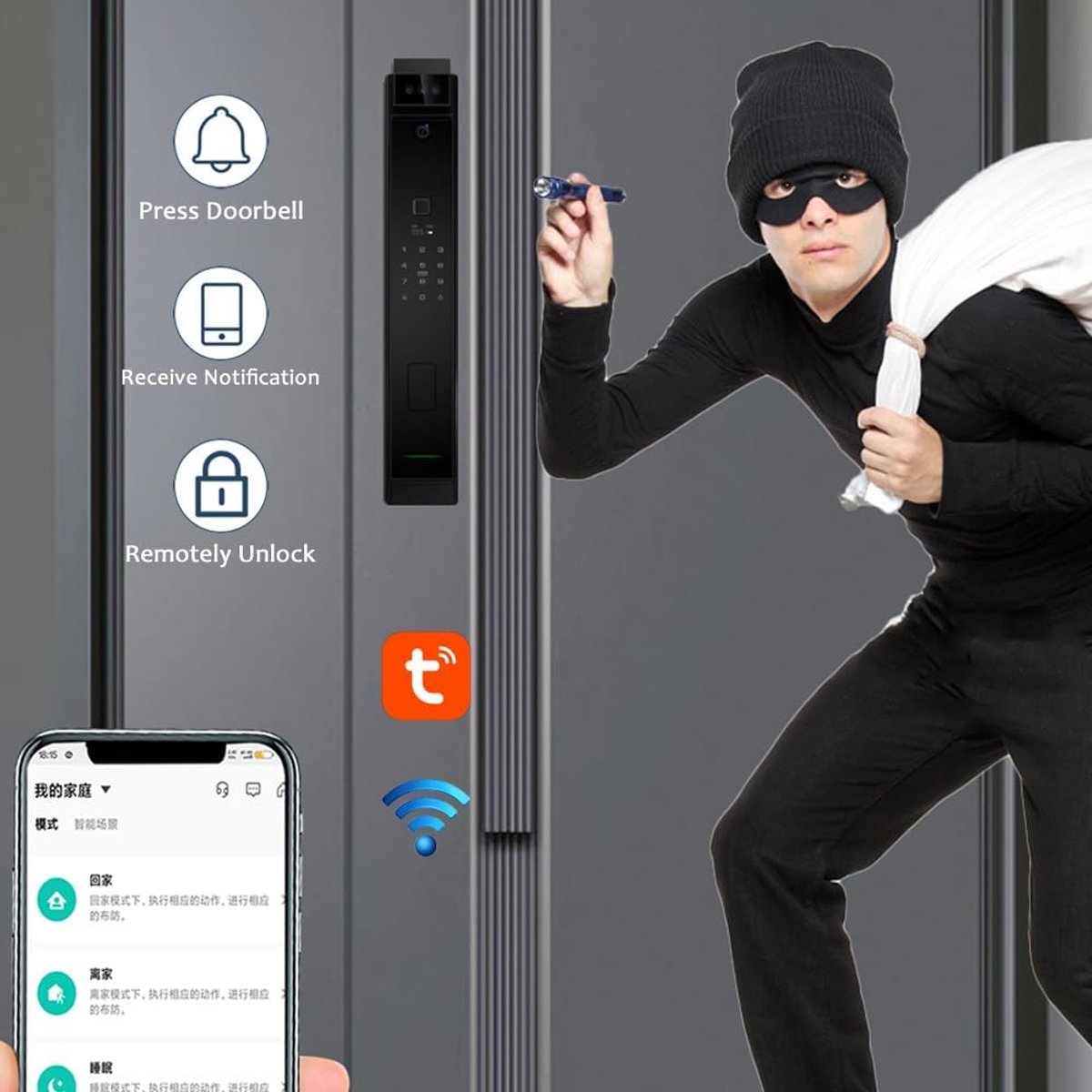 Digitale deurbel met HD camera - biometrische slot met gezichtsherkenning - 6 ontgrendelingsmodi - ShopVlot