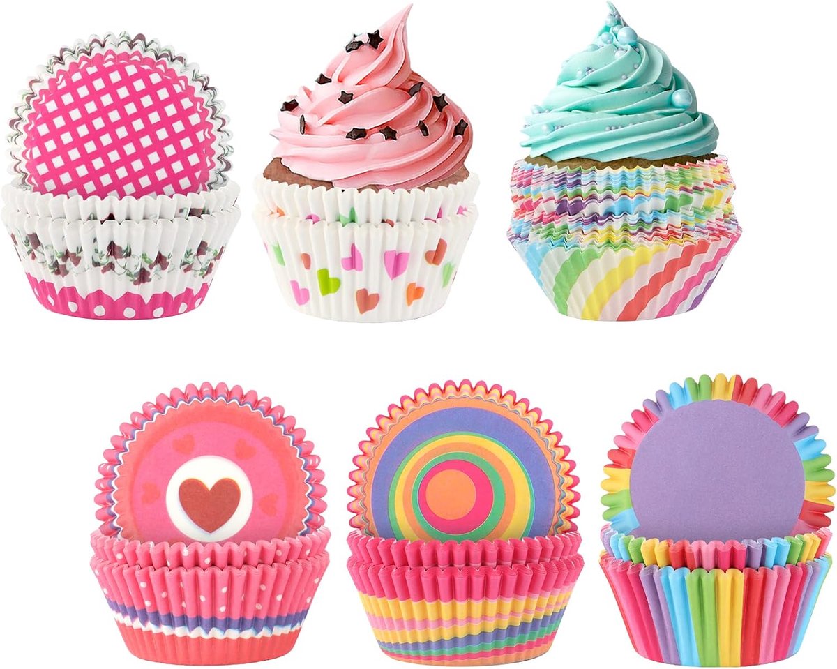 Muffin cups 300pcs - papier - 6 stijlen - ideaal voor cupcakes en muffins - ShopVlot