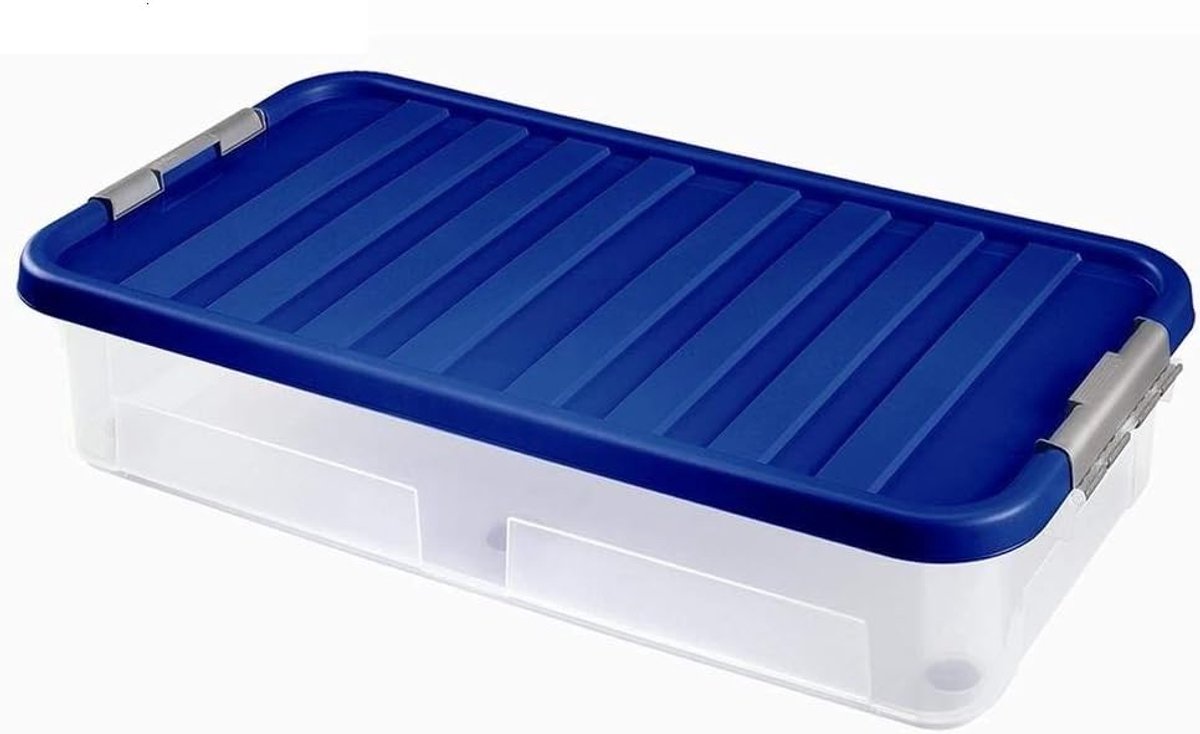 Opbergdoos Onderbed 40 Liter - Transparant of Blauw Deksel - Met Wielen voor Eenvoudig Gebruik - ShopVlot