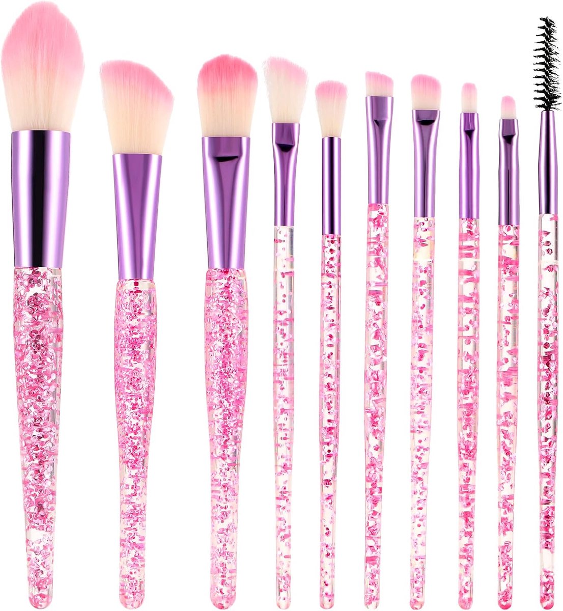Makeup kwasten set 10-delig - glanzende kristal - voor perfectie in foundation en highlight - ShopVlot