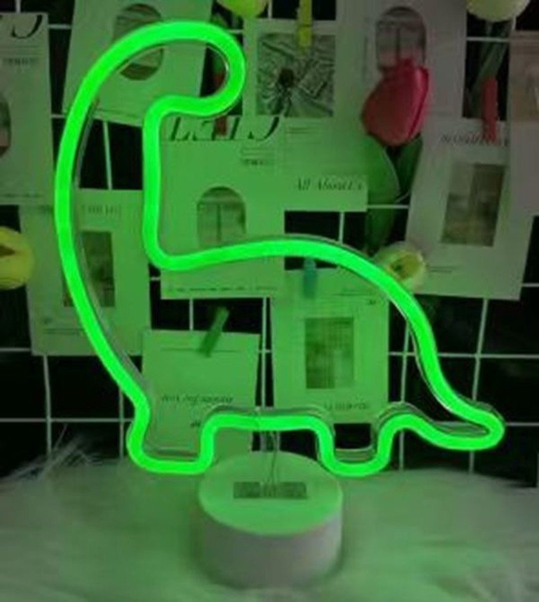 Nachtlamp Kind - Dino Lamp Kinderkamer - Neon LED nachtlamp Dinosaurus – Groen – USB & Batterij – Decoratieve Kinderkamer Lamp – 28,5 x 24,5 cm