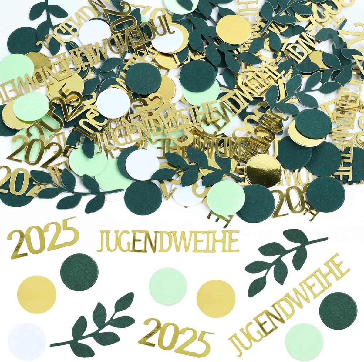 Decoratie confetti 100 stuks - jeugdwijding 2025 - bladeren en stippen - sfeervolle tafelversiering - SnelShoppen