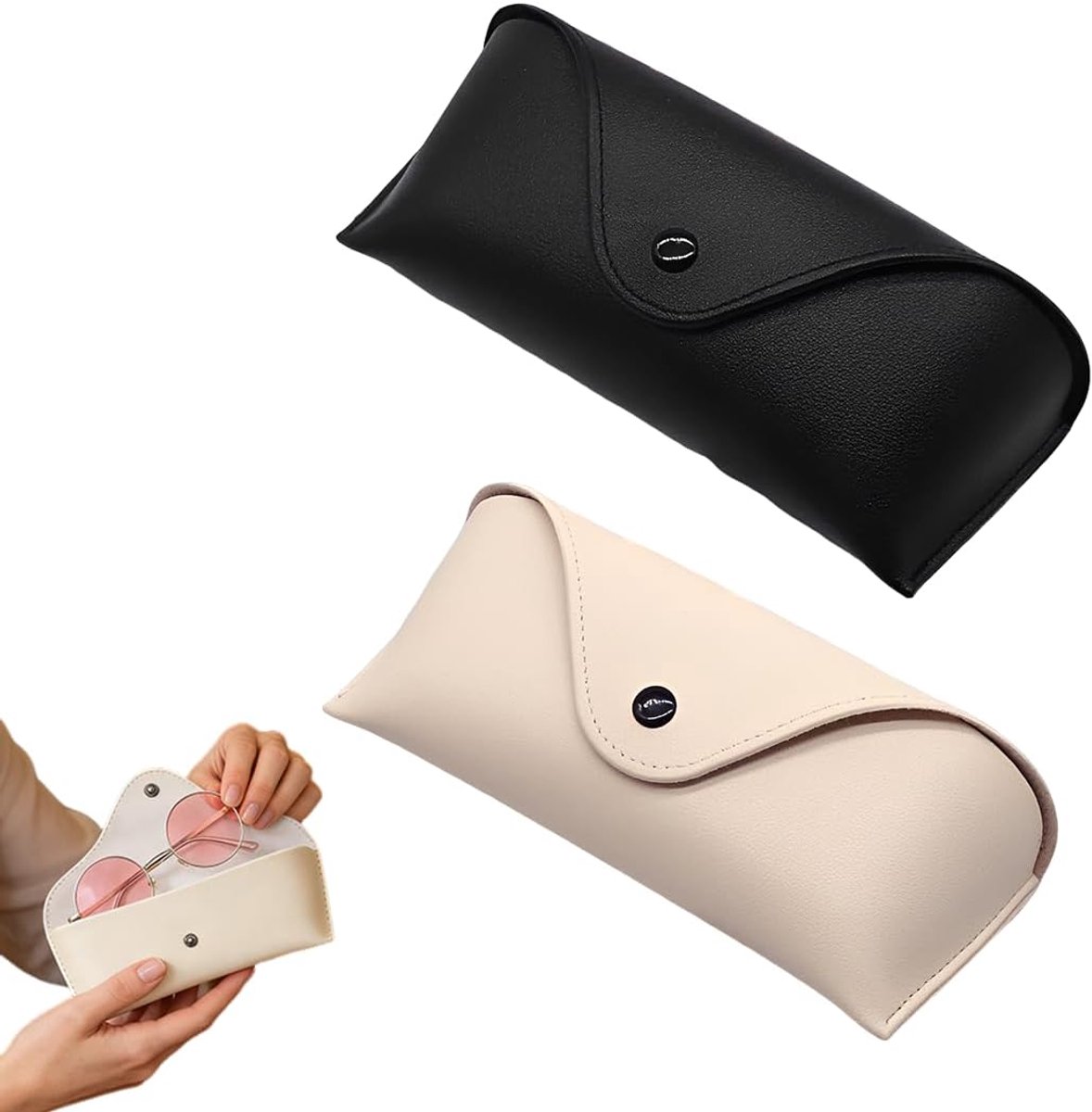 Leren brillenkoker 2 stuks - PU etui - met microvezeldoek - ideaal voor zonnebril en leesbril - SnelShoppen