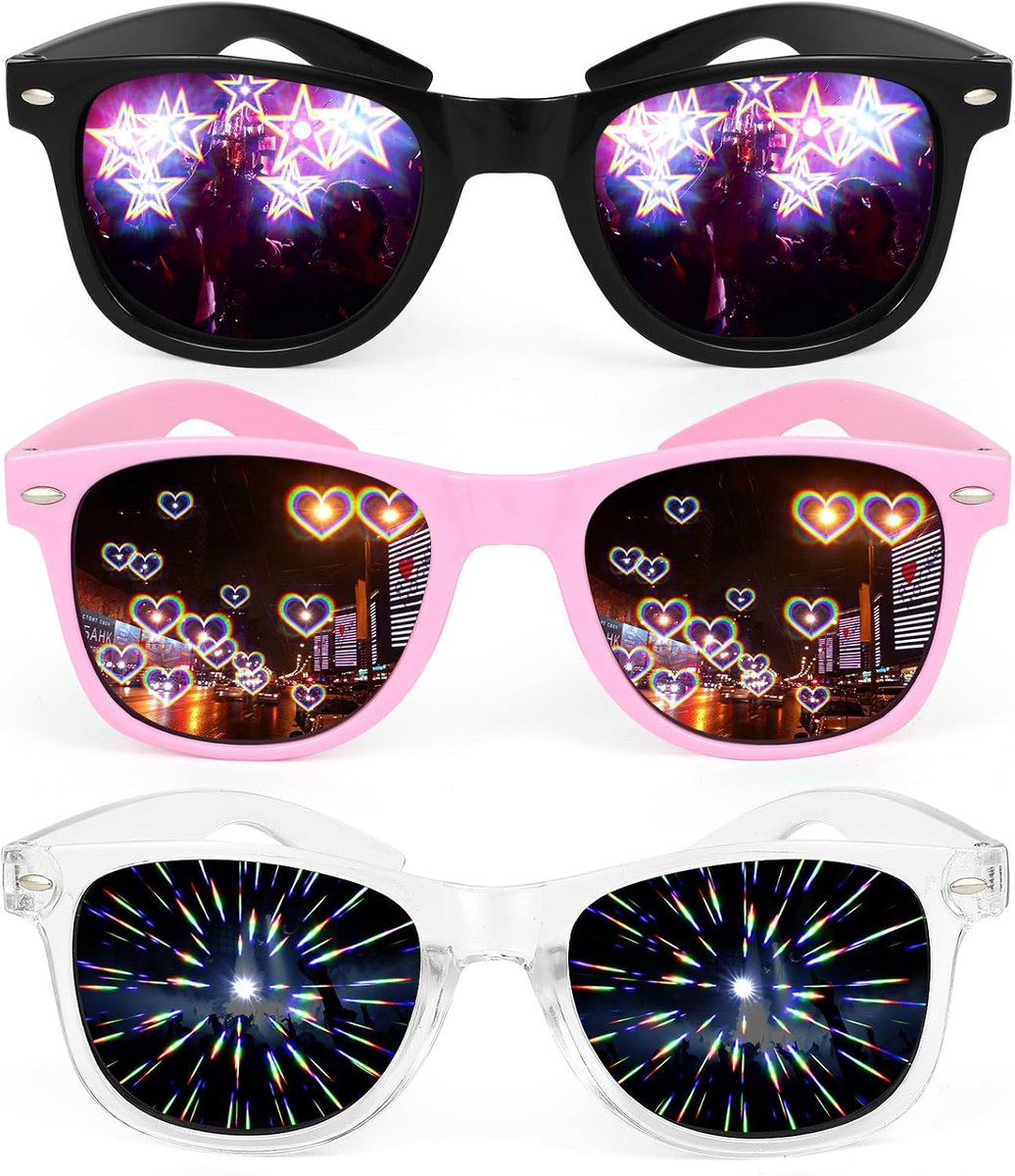 3D glazen met prisma-effect - regenboog hart en ster - zwart frame - ideaal voor feesten en evenementen - SnelShoppen