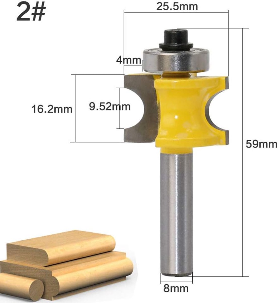 Bullnose freesbit 8mm - 5-delige set met radius - C3 microkorrel carbide - ideaal voor meubeljoinery - SnelShoppen