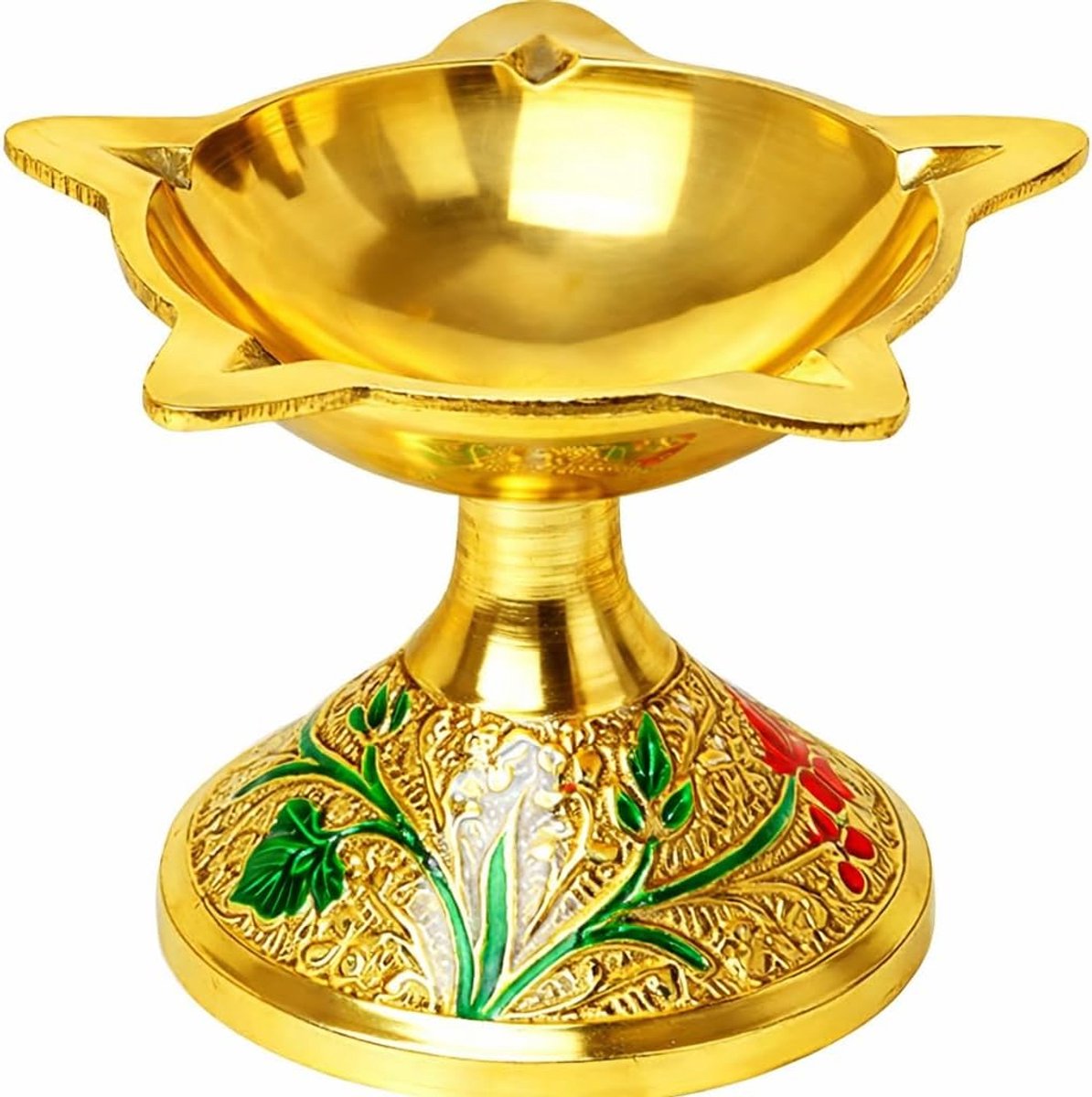 Puja Diya 2 Inch - Massief Messing - Punchmukhi Aarti - Ideaal voor Thuis Pooja - SnelShoppen