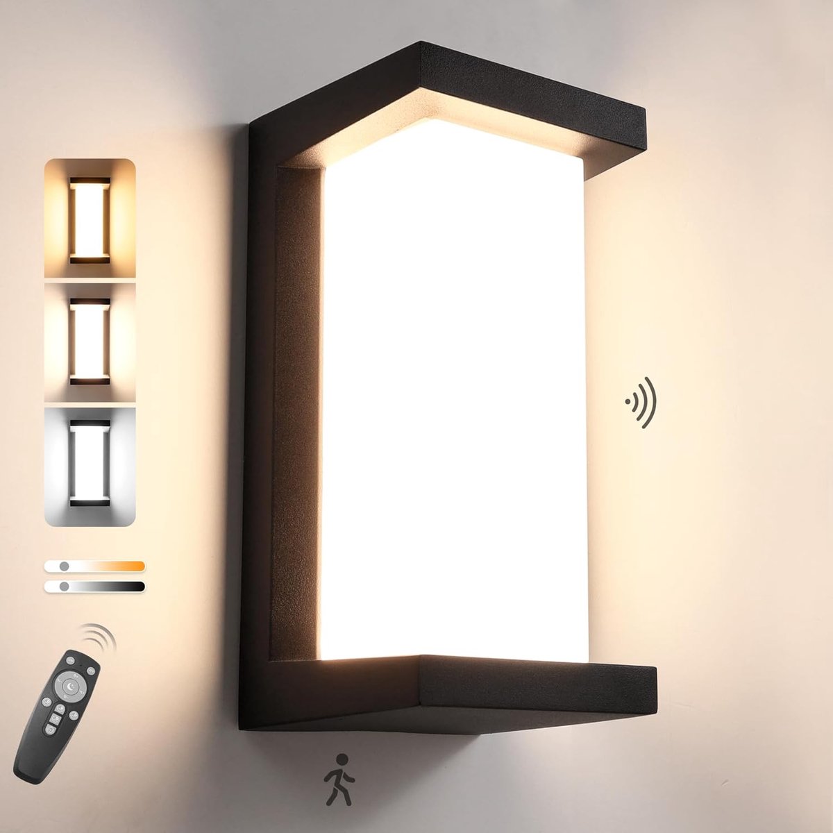 SnelShoppen - Buitenlamp met Bewegingsmelder 18 W, Dimbaar en Waterdicht IP65, 2000 Lumen, Aluminium Wandlamp voor Entree, Garage en Balkon met Afstan