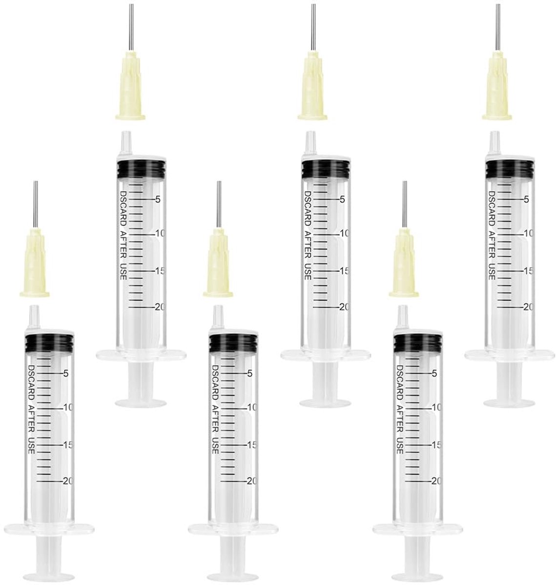 SnelShoppen - 6x 20ml Plastic Spuiten met Doffe Naalden, Herbruikbare Doseerspuiten voor Vloeistofmeting, Experimenten, Plantbewatering en Huisdier Vo