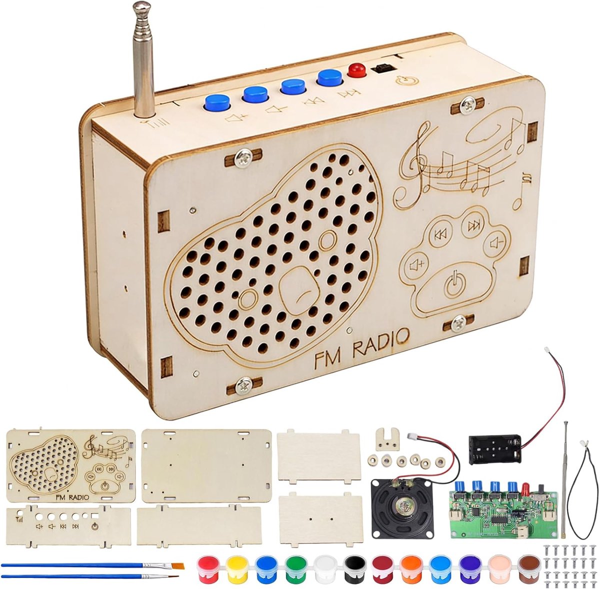SnelShoppen - Radio Bouwset, DIY Speaker Bouwset, Houten Radio Kit, Verfbare Radio Set, Wetenschap Experimenteer Set voor Kinderen 14+, STEM Speelgoed