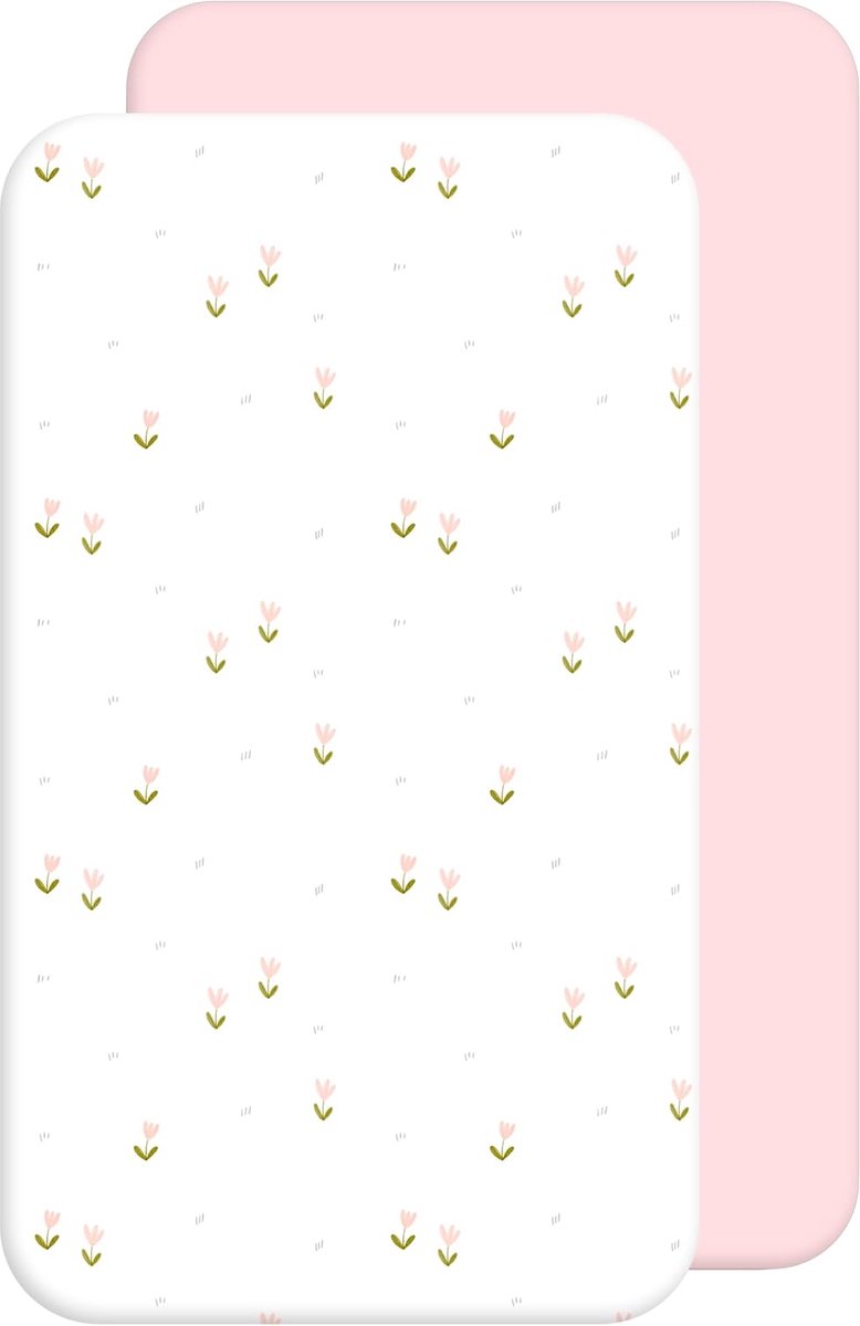 Fitted sheets 80 x 160 cm - 100% katoen - roze bloemen - ademend en zacht - SnelShoppen