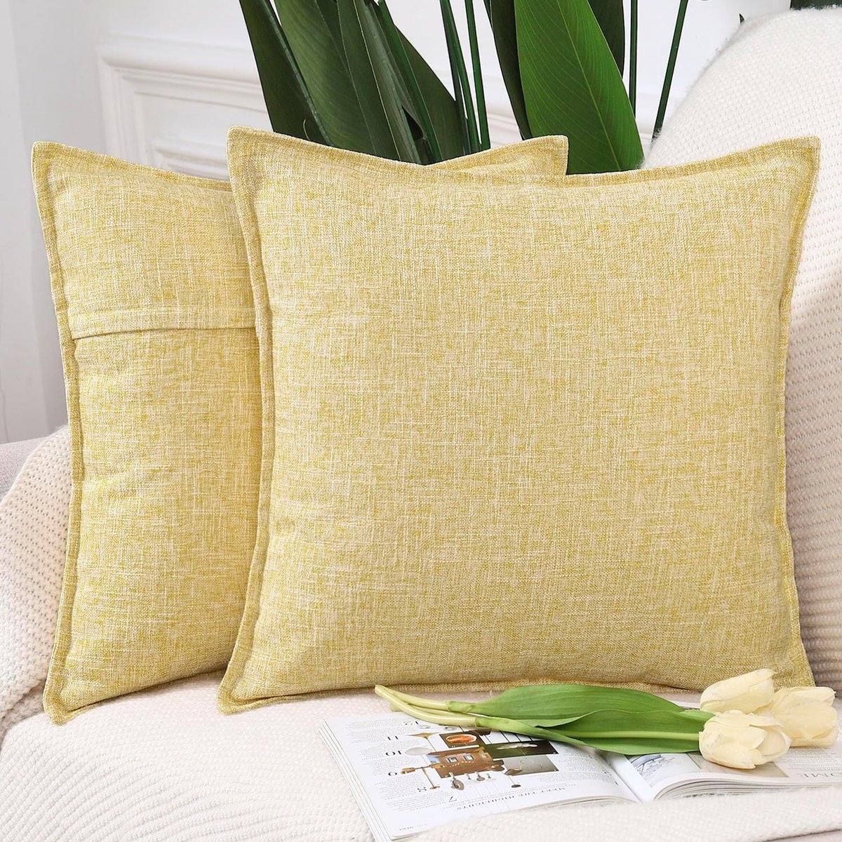 Kussenhoezen set van 2 50x50cm - Imitatie linnen - Beige - Stijlvolle decoratie voor woonkamer en slaapkamer - SnelShoppen