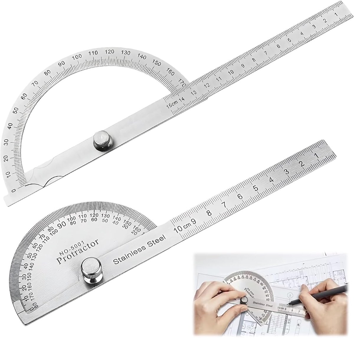 protractor 180 graden - roestvrijstalen protractor - met vergrendelingsschroeven - ideaal voor houtbewerking - SnelShoppen