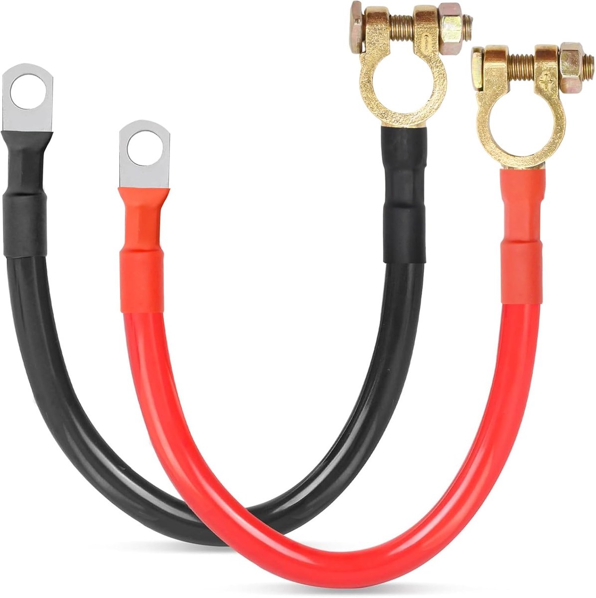 SnelShoppen - Two M10 Accu Kabels 50 cm, 25 mm² 2/3 AWG met 12V/24V Koperen Ringogen - Geschikt voor Auto's, Trucks, Motoren en Zonne-energie Installa
