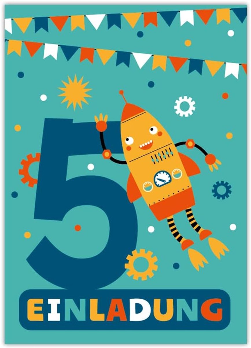 uitnodigingskaarten 5e verjaardag - robot ontwerp - 12 stuks - praktisch voor kinderen - SnelShoppen