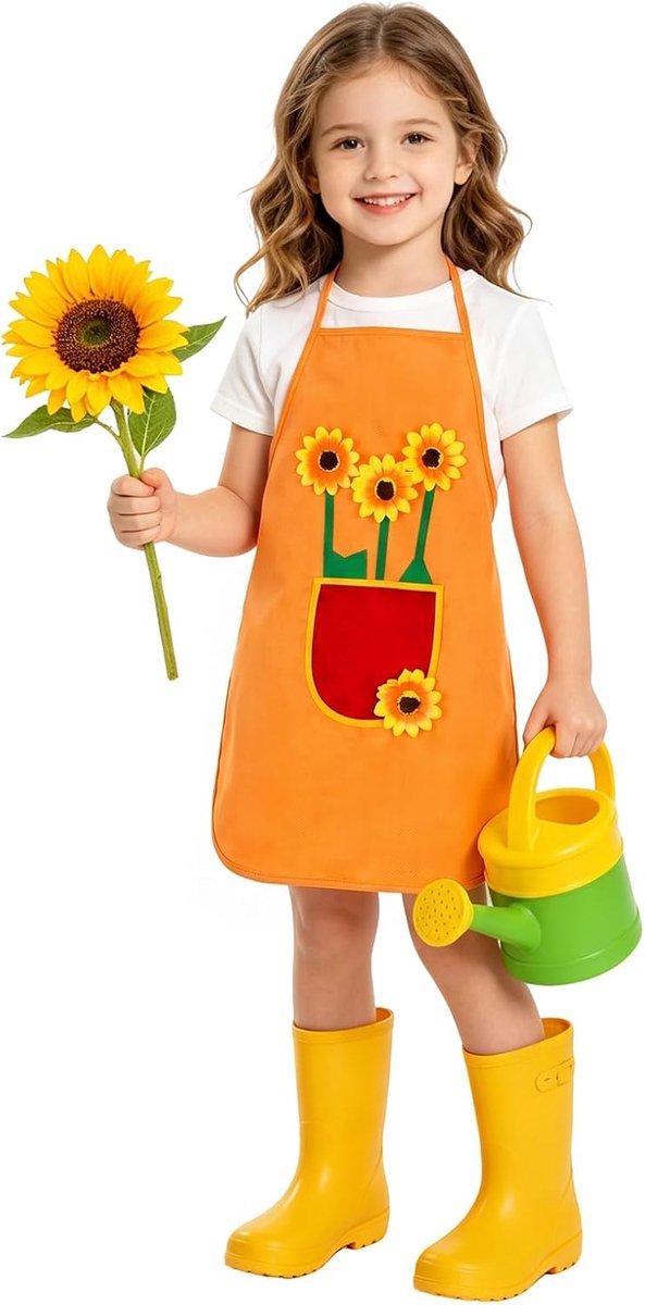 Keukenschort voor kinderen - oranje - zonnebloemen - leuk voor koken - ShopVlot