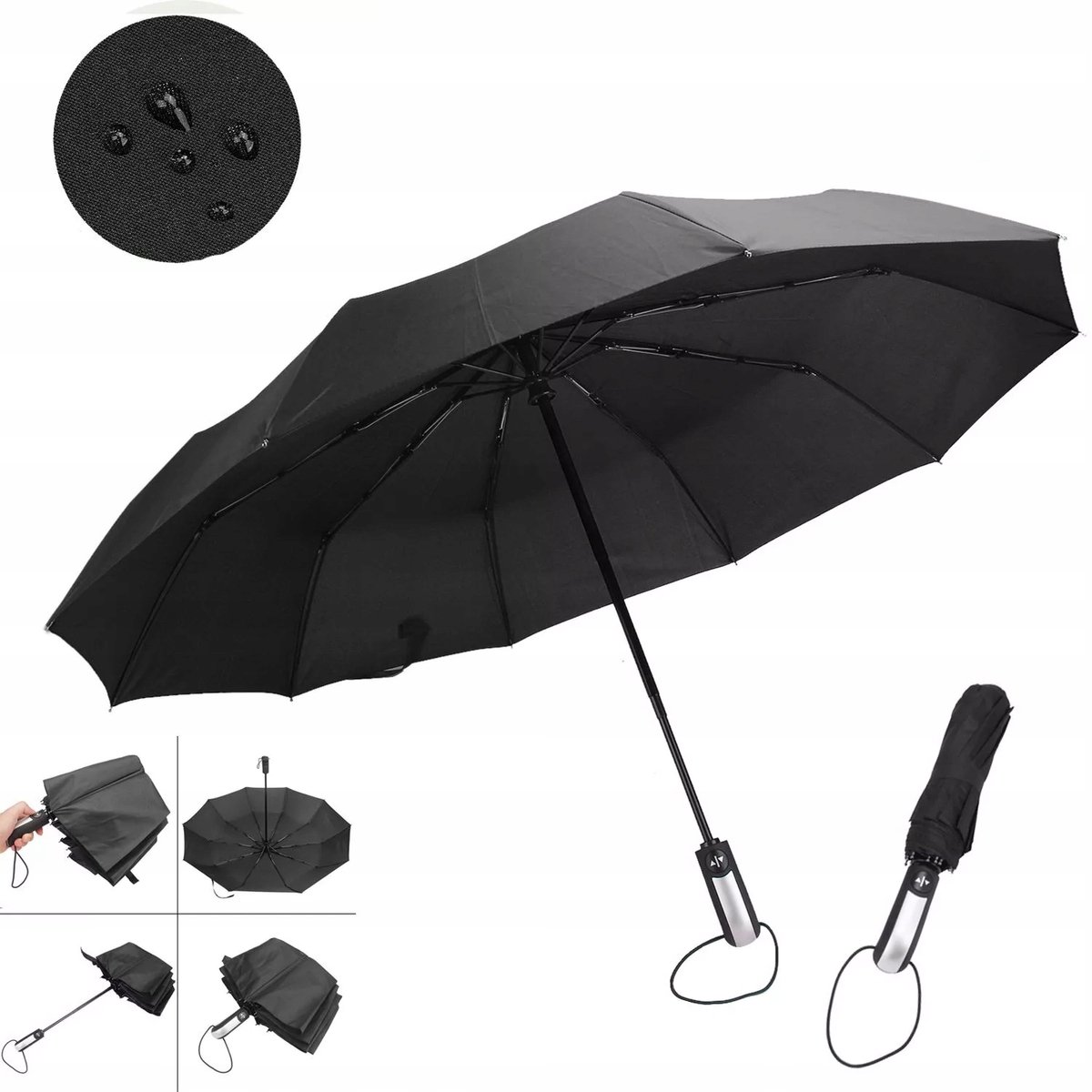 Merkloos Automatische paraplu, winddicht, UV-bescherming, unisex, zwart