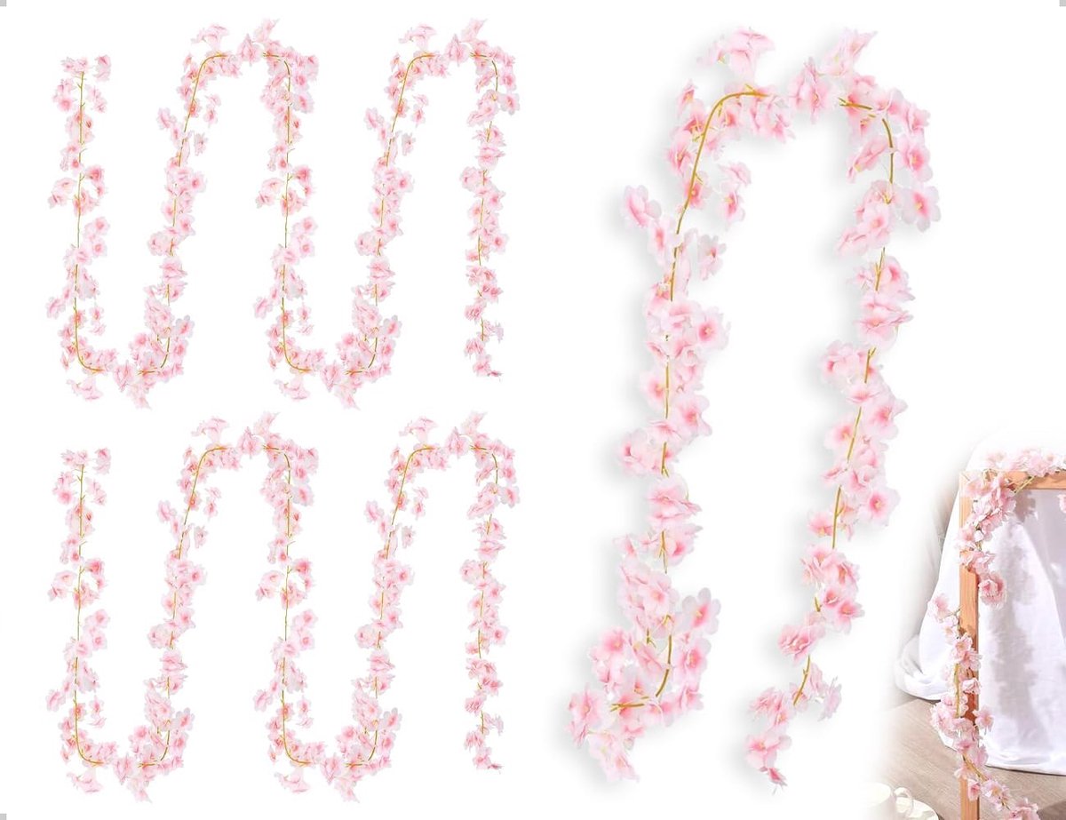 Kunstmatige Kersenbloesem Garland 2 Stuks - Lichtroze Bloemen - Realistisch Ontwerp - Perfect voor Feesten - ShopVlot