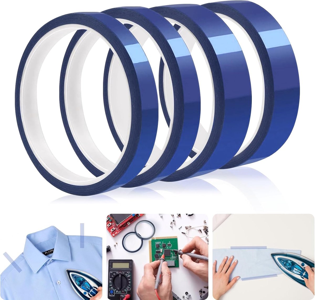 SnelShoppen - 4 Rollen Warmtebestendige Sublimatie Tape, Hittebestendige Tape, Blauw, Geen Resten voor Elektronische Printing, Circuitborden, DIY (10m