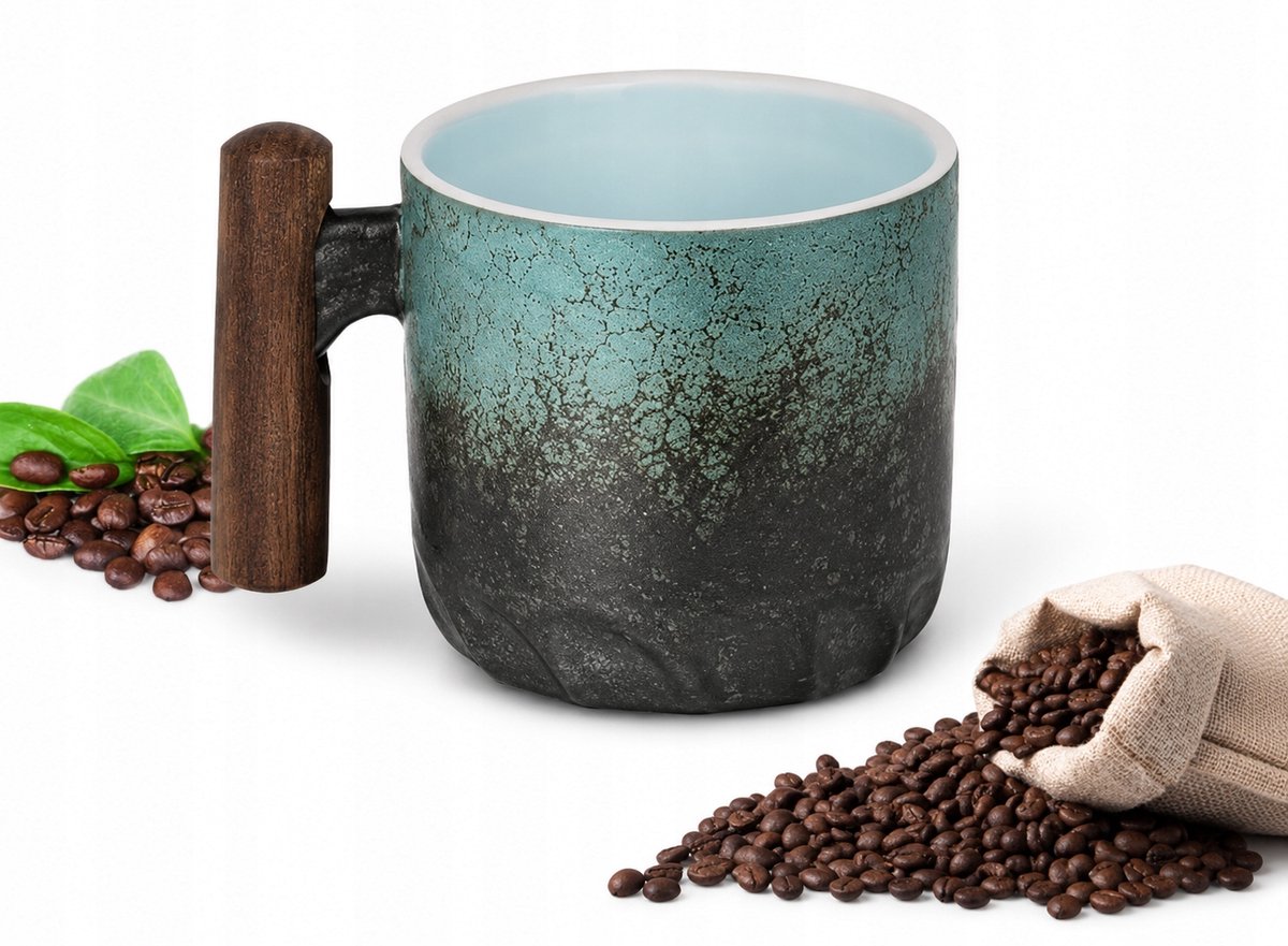 Merkloos Merkloze Keramische Espressokop 70ml met Houten Handvat - Retro Groen