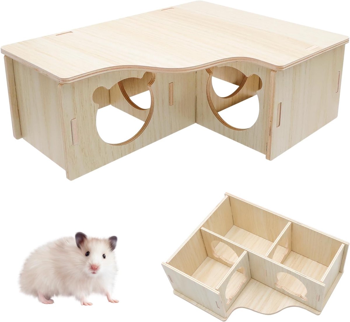 Hamsterhuis Multi-Room - 3 Kamers Houten Huis - Veilig en Niet-Toxisch - Ideaal voor Dwerghamsters - SnelShoppen