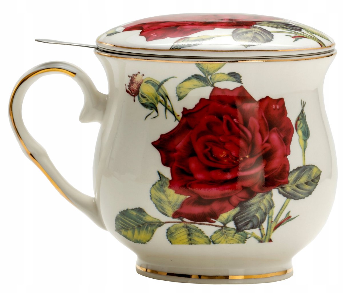 Merkloos Porseleinen Theemok met Zeef en Deksel - 480 ml - Bloemendesign