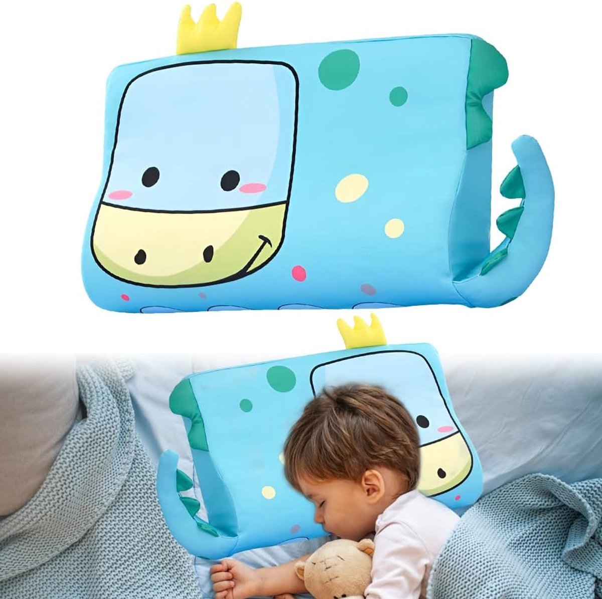 Kinderkussen 45 x 27 cm - Traagschuim - Ergonomisch - Voor zachte dromen (dinosaurus) - ShopVlot