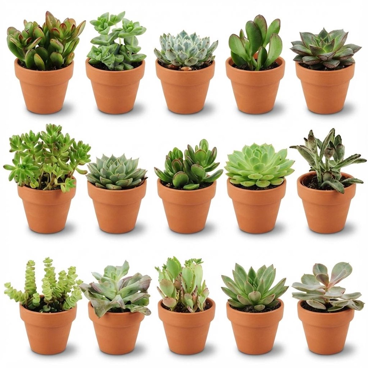 Mini Succulenten Mix - 15 Stuks - Ø 8,1 cm - Hoogte: 5-10 cm - Terracotta Potten
