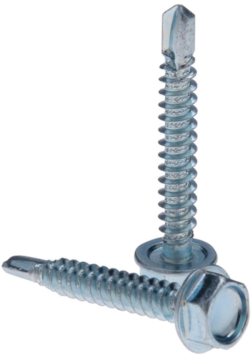 Zelfborende schroeven 4.8mm x 50mm - verzinkt - met ring en boorpunt - ideaal voor plaatmetaal - ShopVlot