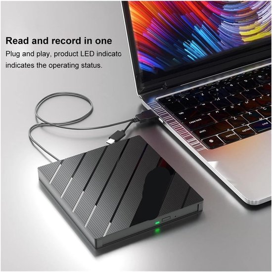 Externe DVD-speler - CD/DVD Brander - Bestanden Branden - 7-in-1 Kaartlezer - USB 3.0 Type-C - Zwart — afbeelding 2