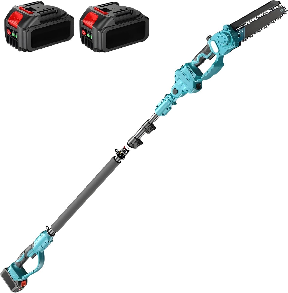Draadloze 2-in-1 stokzaag – Voor tuin en boomverzorging – Mini-kettingzaag met verlengpaal, 20 cm zaagblad – Inclusief 2×4.0 Ah batterijen