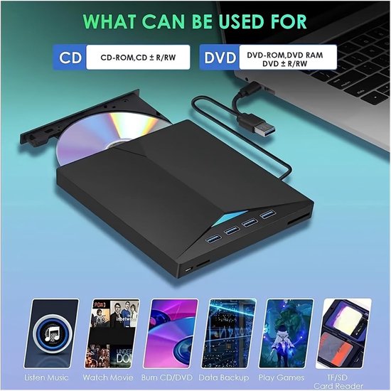 Externe DVD Brander - CD DVD Brander - Gegevens Archiveren - Drievoudige Interface - 2 MB Cache - Zwart — afbeelding 2