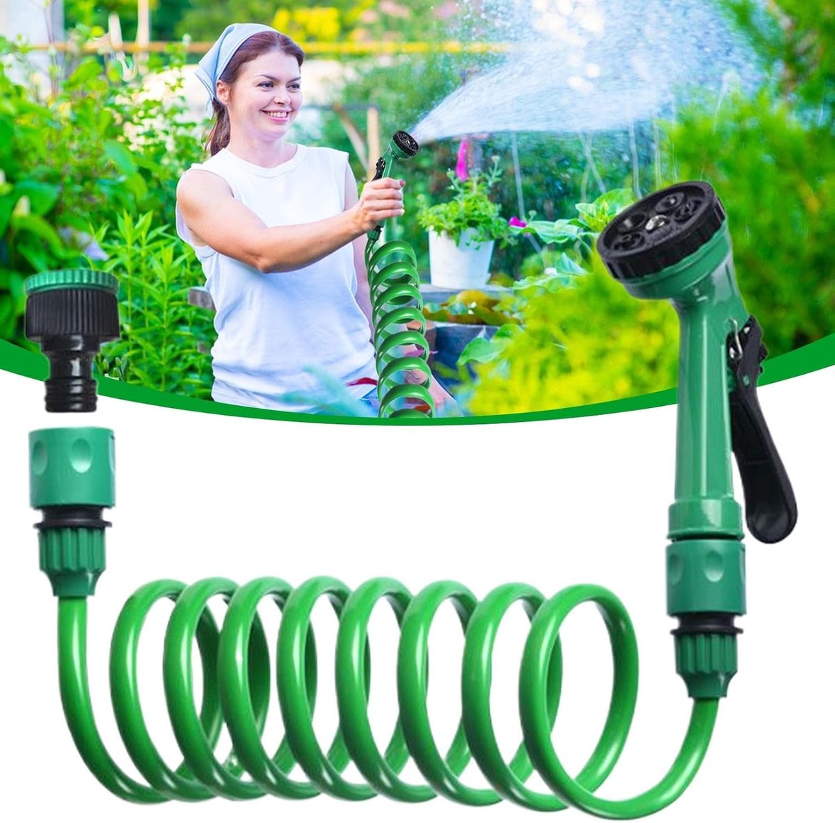 Spiraaltuinslang - Intrekbare slang - Tuin besproeien - Automatisch oprolsysteem - 15 meter - Groen – foto 5