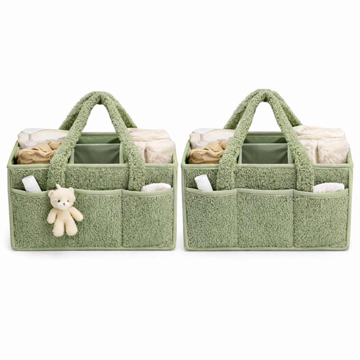 Vavida - Commodemandje - Groen - Teddy - 40 x 26 x 17 cm - Babykamer - Baby - Commode - Mandje – foto 6