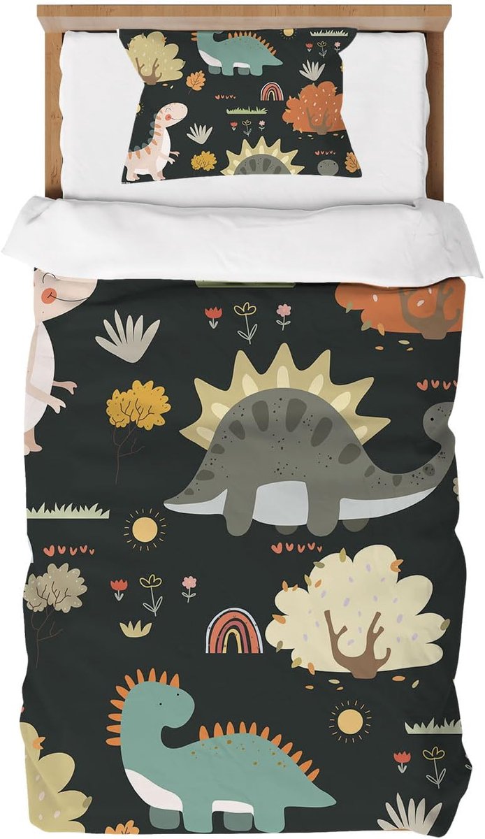 Dekbedovertrek Dinosaurussen 90 x 190 cm - Microvezel - Met verborgen rits - Ideaal voor kinderen - SnelShoppen