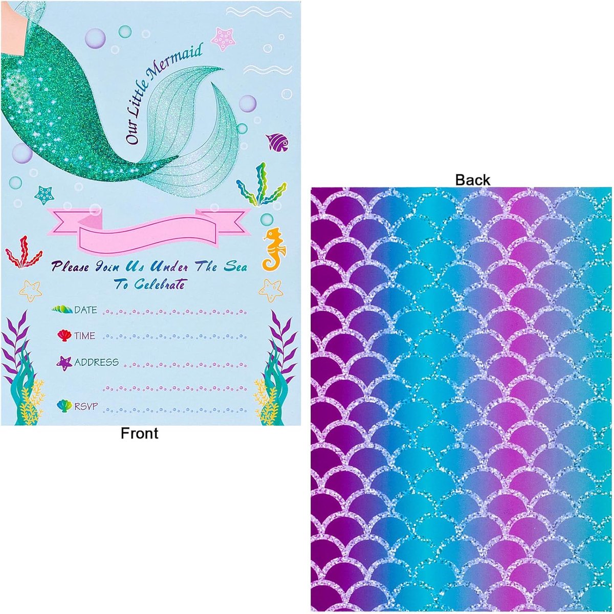 SnelShoppen - 12 Glitter Unicorn Uitnodigingskaarten Enveloppen voor Feestjes, Kinderfeest, Verjaardag, Glitter, Kleurrijk, Effen, Creatief, Versierin