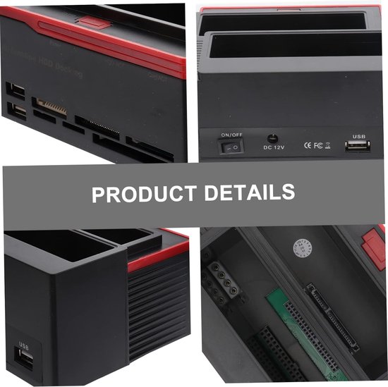 Externe Harde Schijf Basis - Dubbele Docking Station - Data Opslag - Twee Schijven Tegelijk - Tot 6TB - Zwart — afbeelding 3