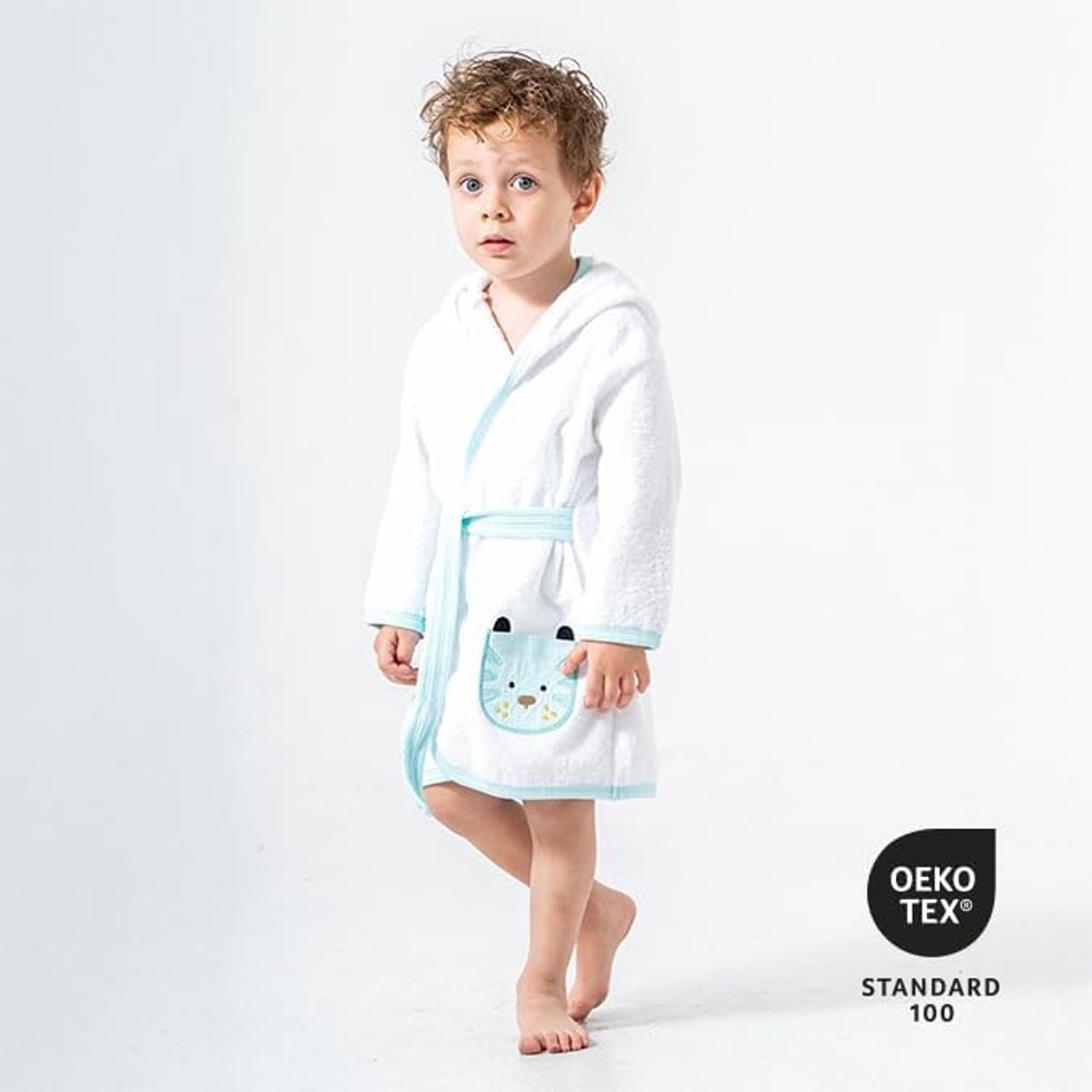 Babymantel met schattig giraffe motief - badjasje met capuchon - 100% katoen - zacht en absorberend - SnelShoppen