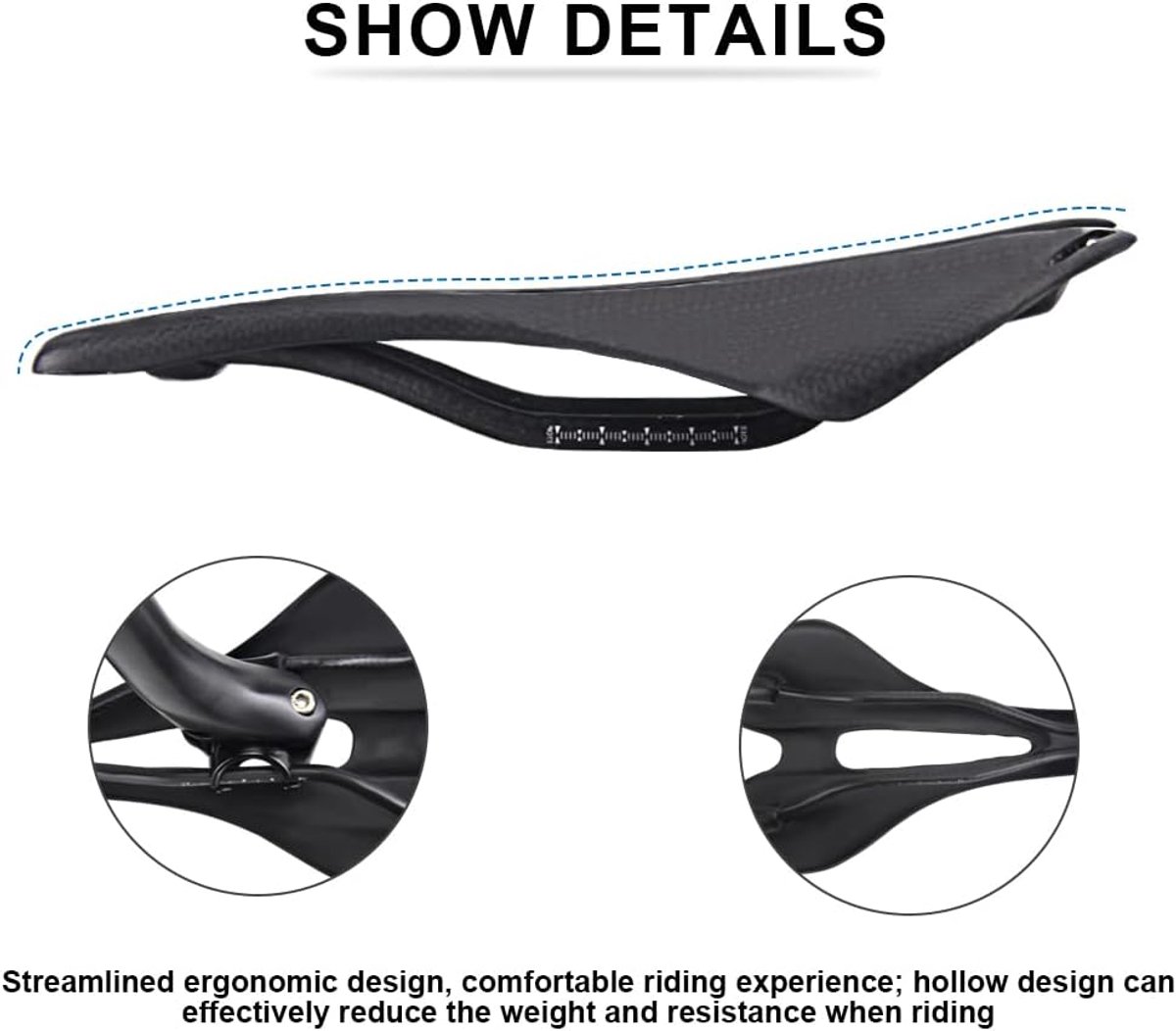 Fietszadel carbon racing zadel 270 * 141mm - glossy/matte - hol ontwerp - voor lange ritten - SnelShoppen
