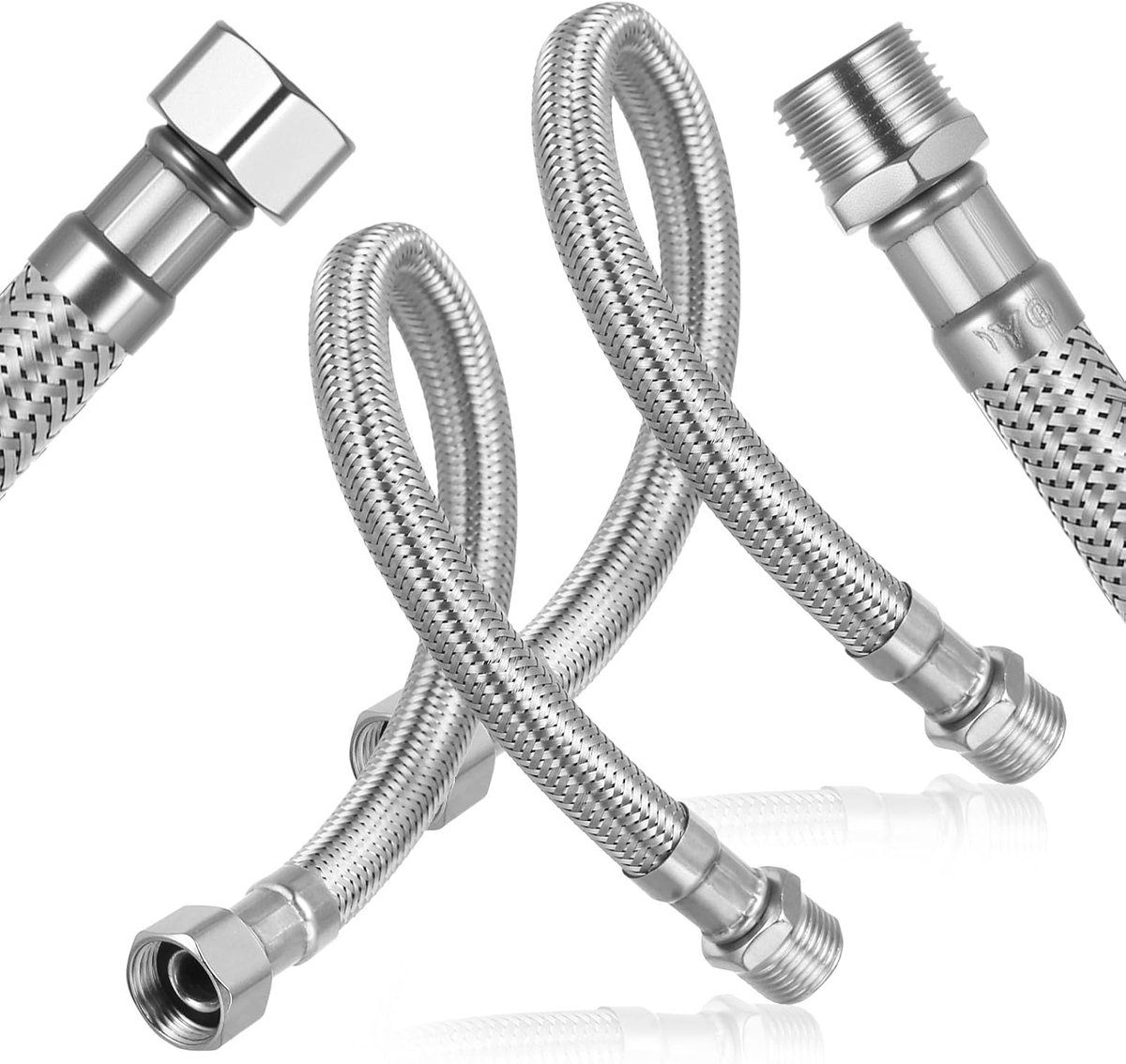 SnelShoppen - 2 Stuks Flexibele Slangverlenging voor Kraan, 3/8" x 30cm - Stalen Vlechtverlenging voor Keuken en Badkamer, 3/8 Inch Aansluiting voor H