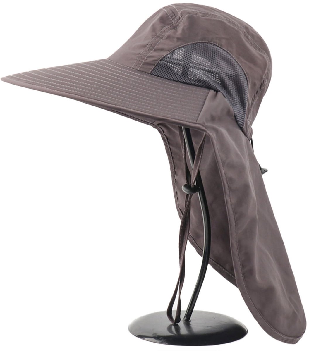 Namajunas - Bucket hat - UPF 50+ UV Bescherming - Zonnehoed met Nekflap - Vissershoedje - Zonnehoed - Met kinband - Katoen - Donkergrijs - Voor vrouwen en mannen -Voor wandelen, kamperen en vakantie