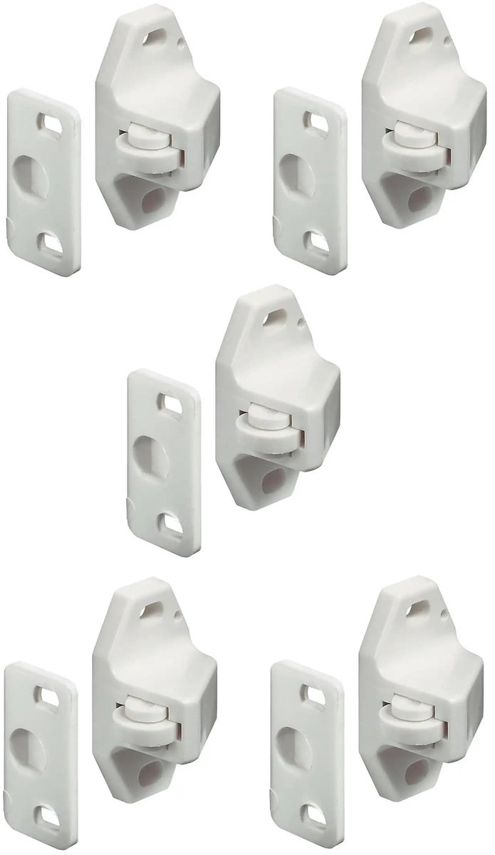 rolsnapper om te schroeven 5x - veer - wit kunststof - ideale deurstopper - ShopVlot