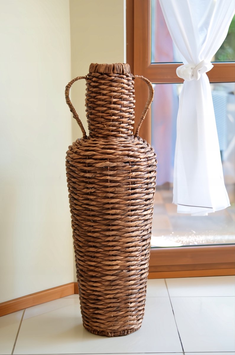 Handgeweven Vaas van Waterhyacint - 100cm - Bruin