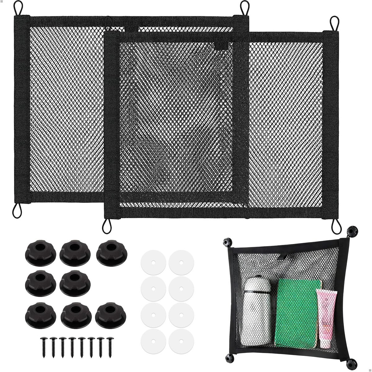 Opbergnet 40 x 35 cm - zwart - 2 stuks - netorganizer - ideaal voor camper en huishouden - ShopVlot