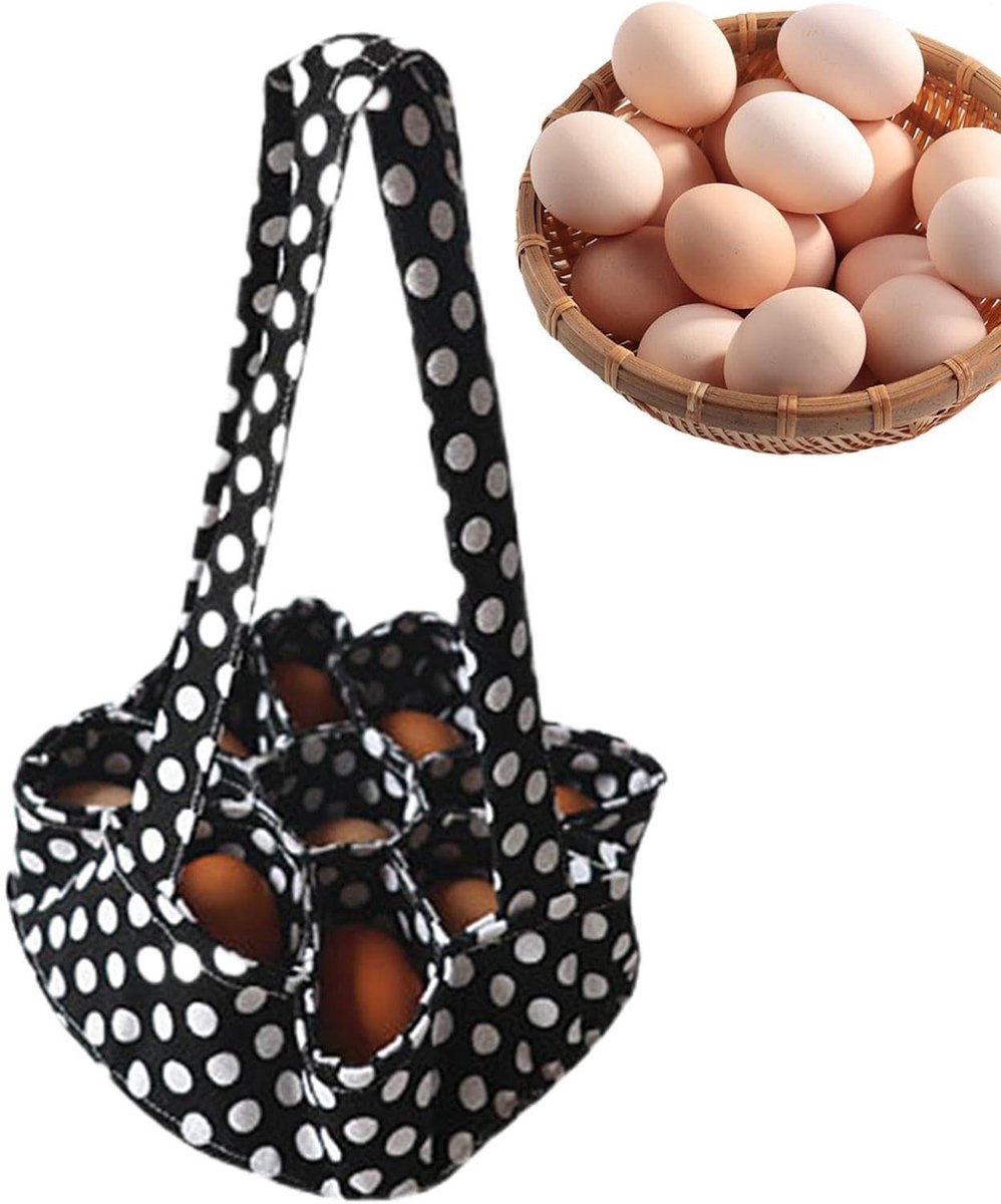 Eierverzamelmand - Eierzak Opbergtas - Eieren Transport - Met 7 Vakken - 23 x 22 cm - Zwart