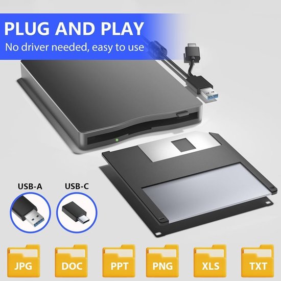 Externe Diskettestation - Disketlezer USB - Oude Bestanden Lezen - Plug and Play Installatie - 35 inch - Zwart — afbeelding 2