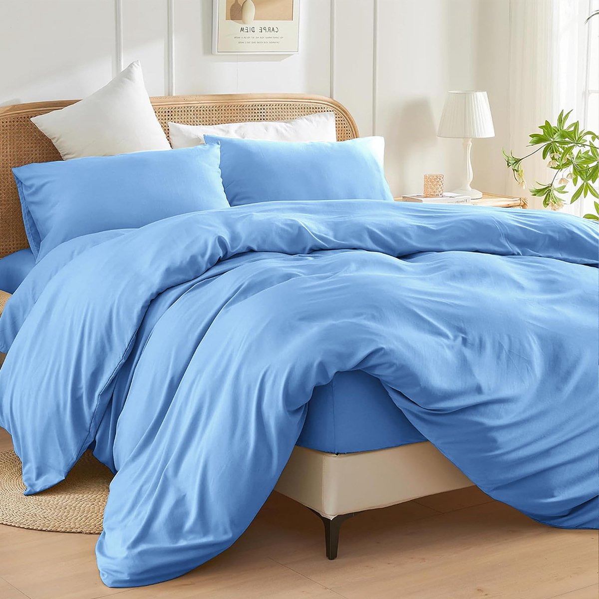 Beddengoedset 3-delig - geborsteld microvezel - effen lichtblauw - heerlijk zacht en comfortabel - ShopVlot