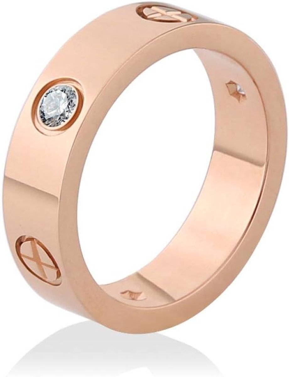 Gold RVS kristallen ring voor vrouwen mannen huwelijksgeschenk verlovingsring, 9, splitter geen kristal